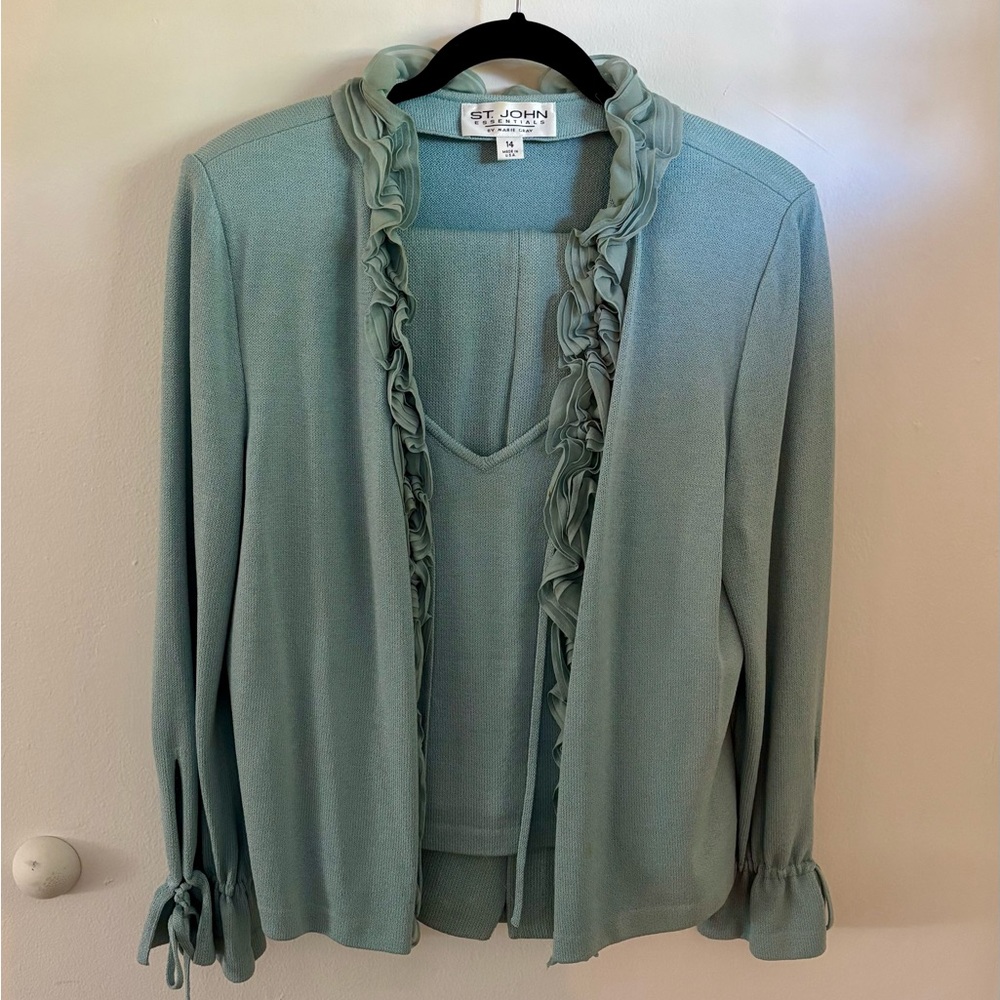 St. John Essentials Ruffled Cardigan Suit Set